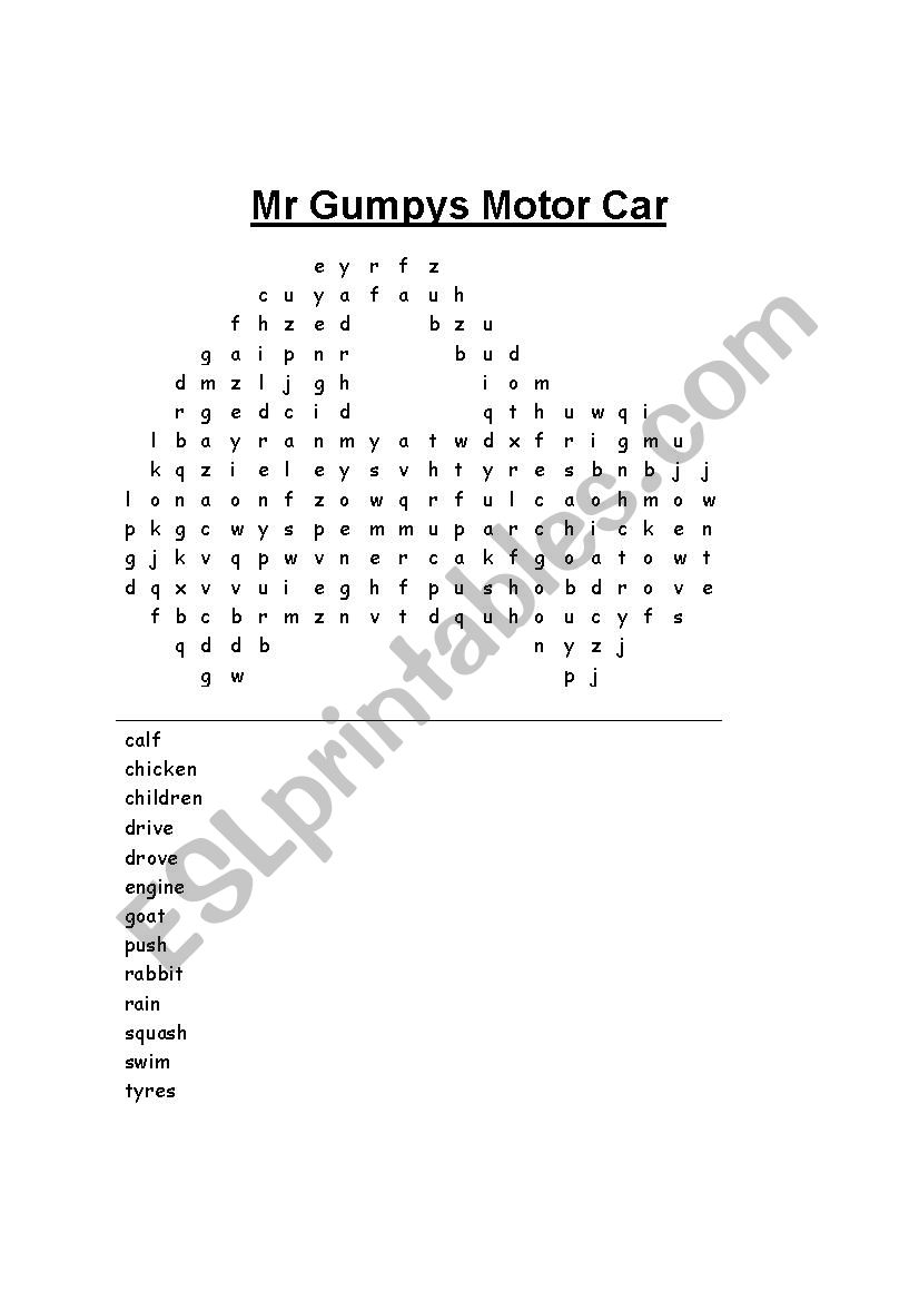 Mr Gumpys Motor Car wordsearch