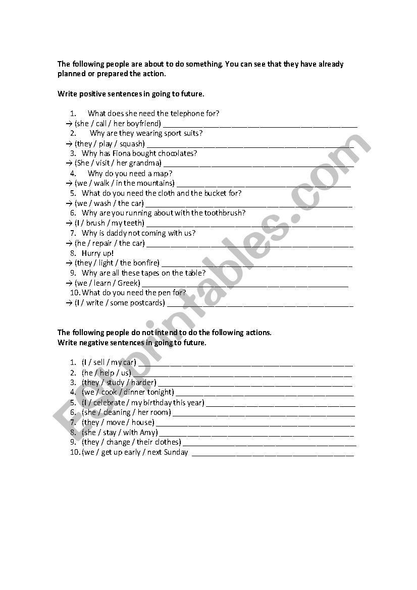 Going to exercises. worksheet