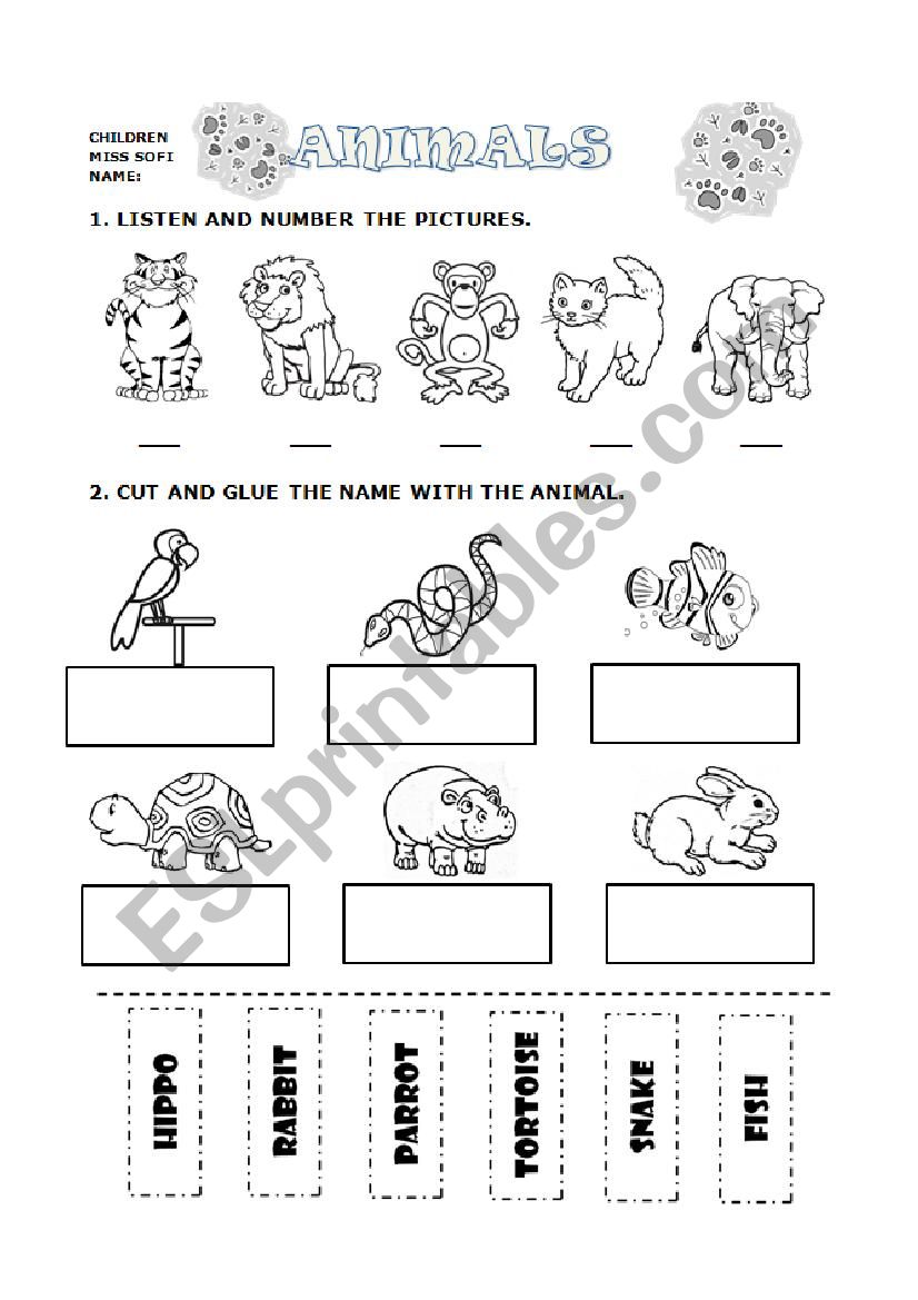 animals for very little kids worksheet