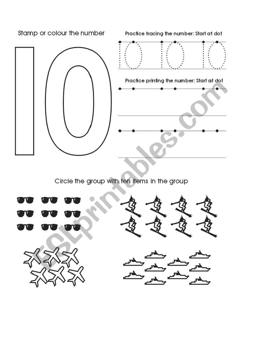 number ten worksheet