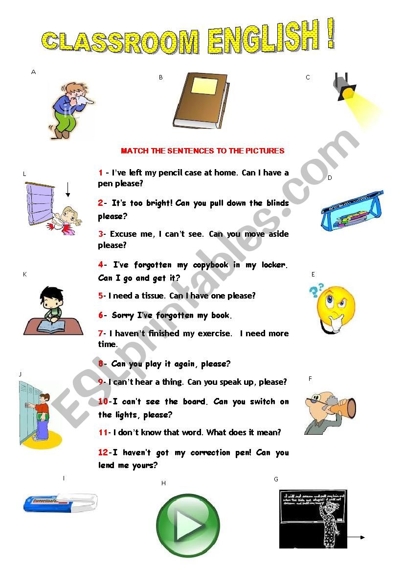 CLASSROOM ENGLISH worksheet