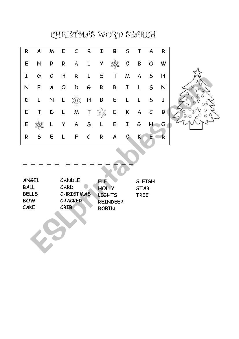 Christmas word search worksheet