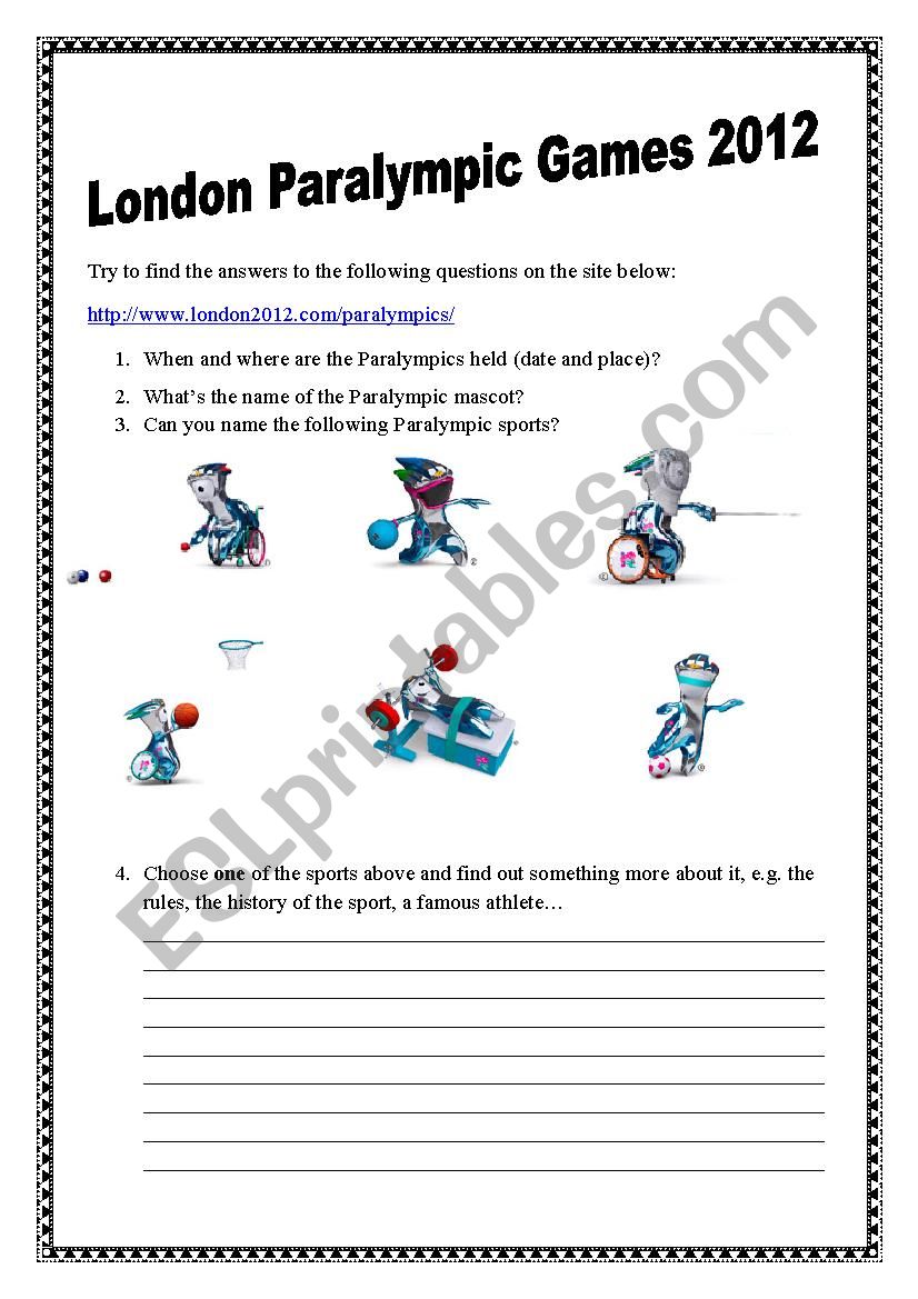 London 2012 Paralympics worksheet