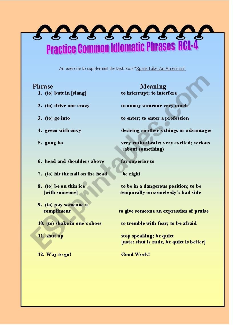 Practice Common Idomatic Phrases RCL-4