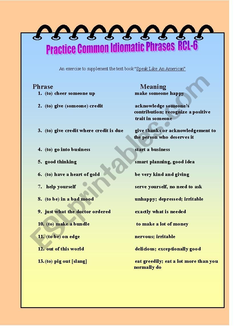 Practice Common Idomatic Phrases RCL-6