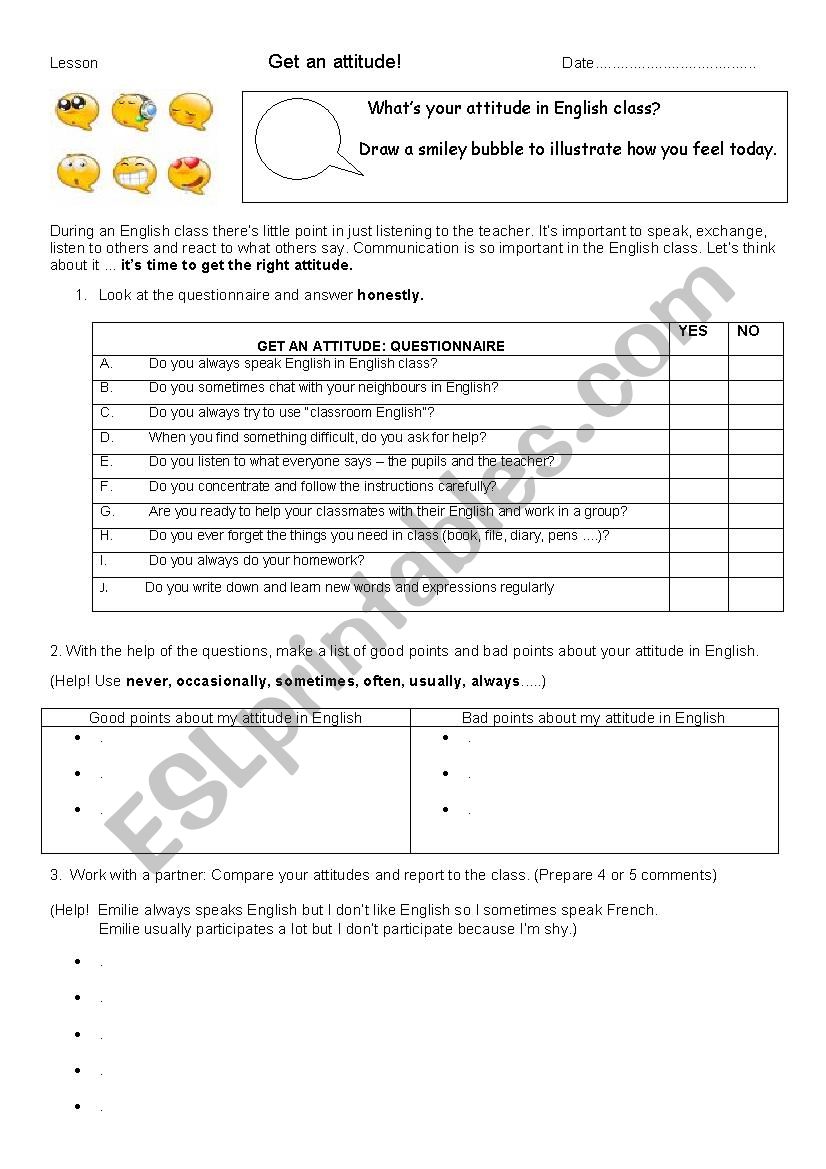 Get an attitude (new version) worksheet