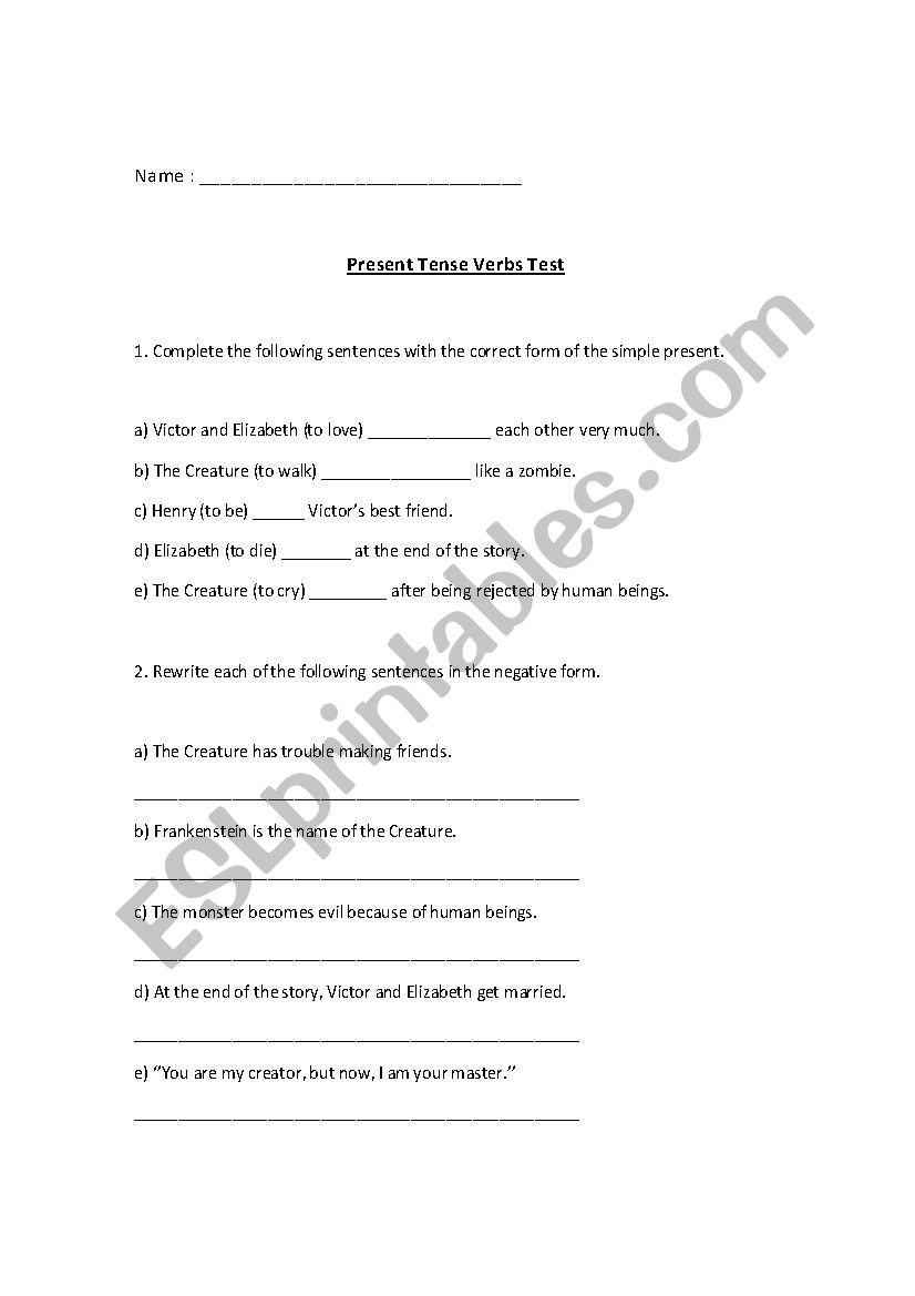 Present tense verb worksheet