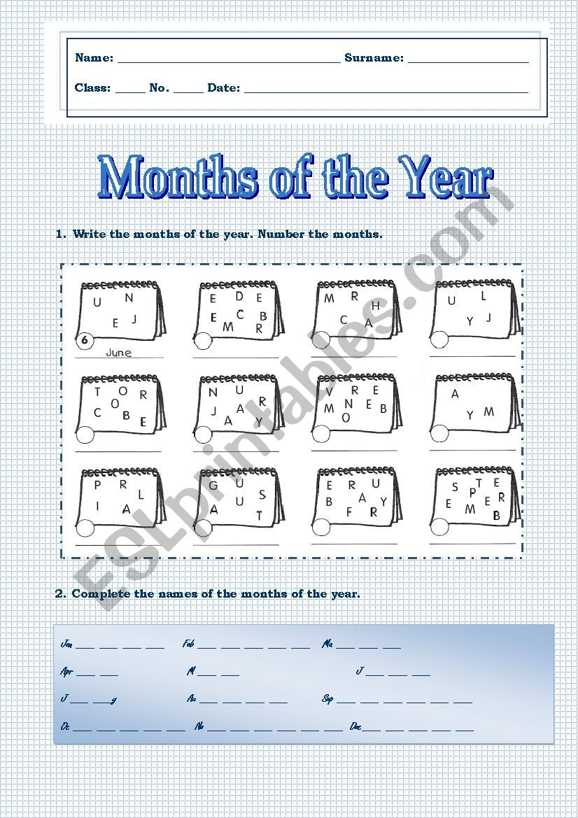 Months of the Year worksheet