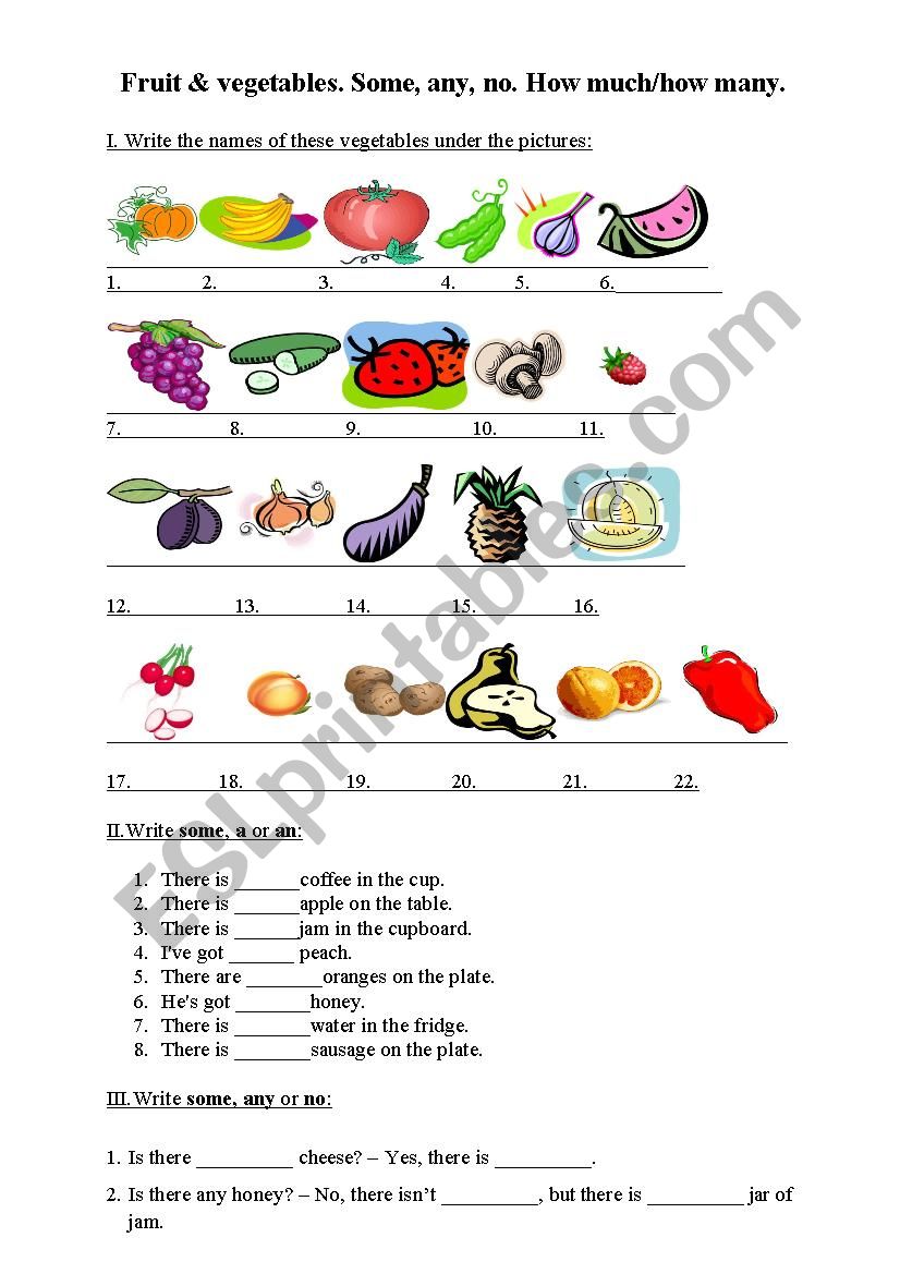 Test on countables/uncountables. Fruit, vegetables.