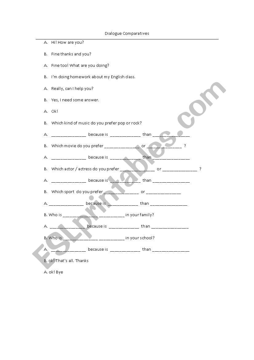 comparatives dialogue worksheet