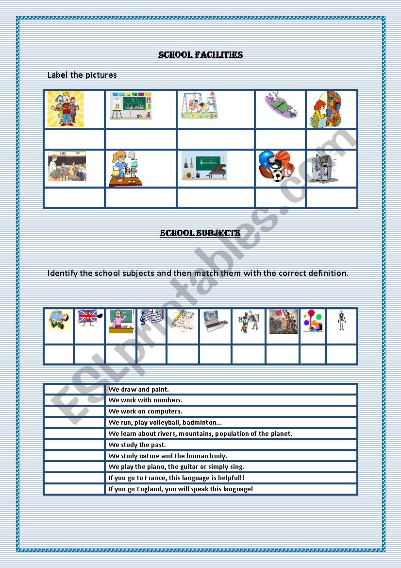 school facilities and school subjects