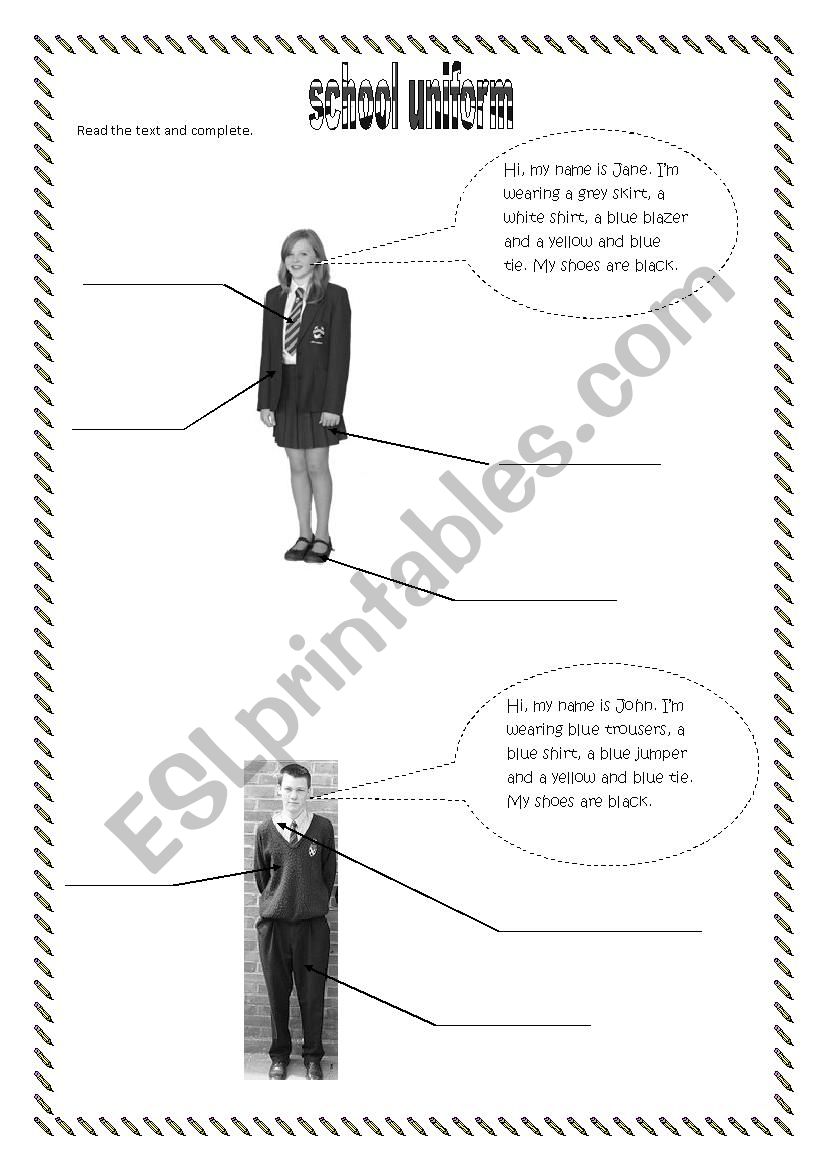 school uniform worksheet