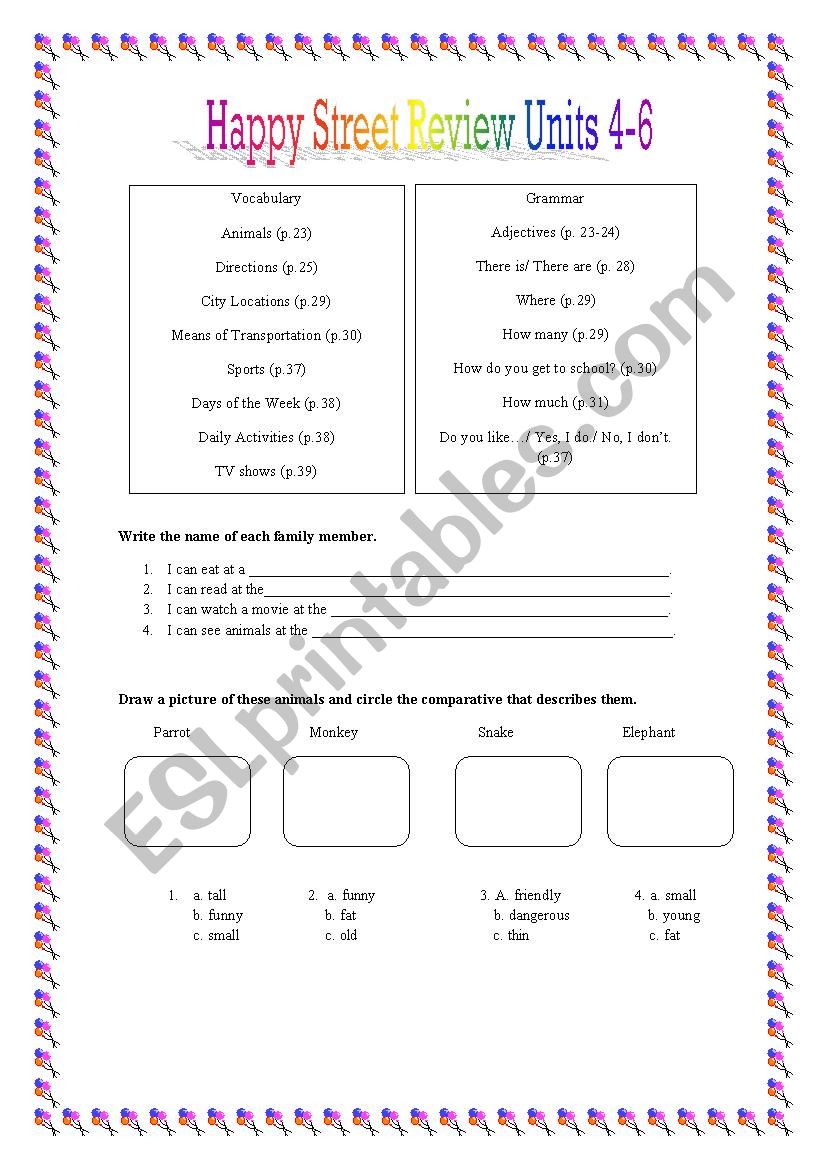 Happy Street 1 Review covering lessons 4-6