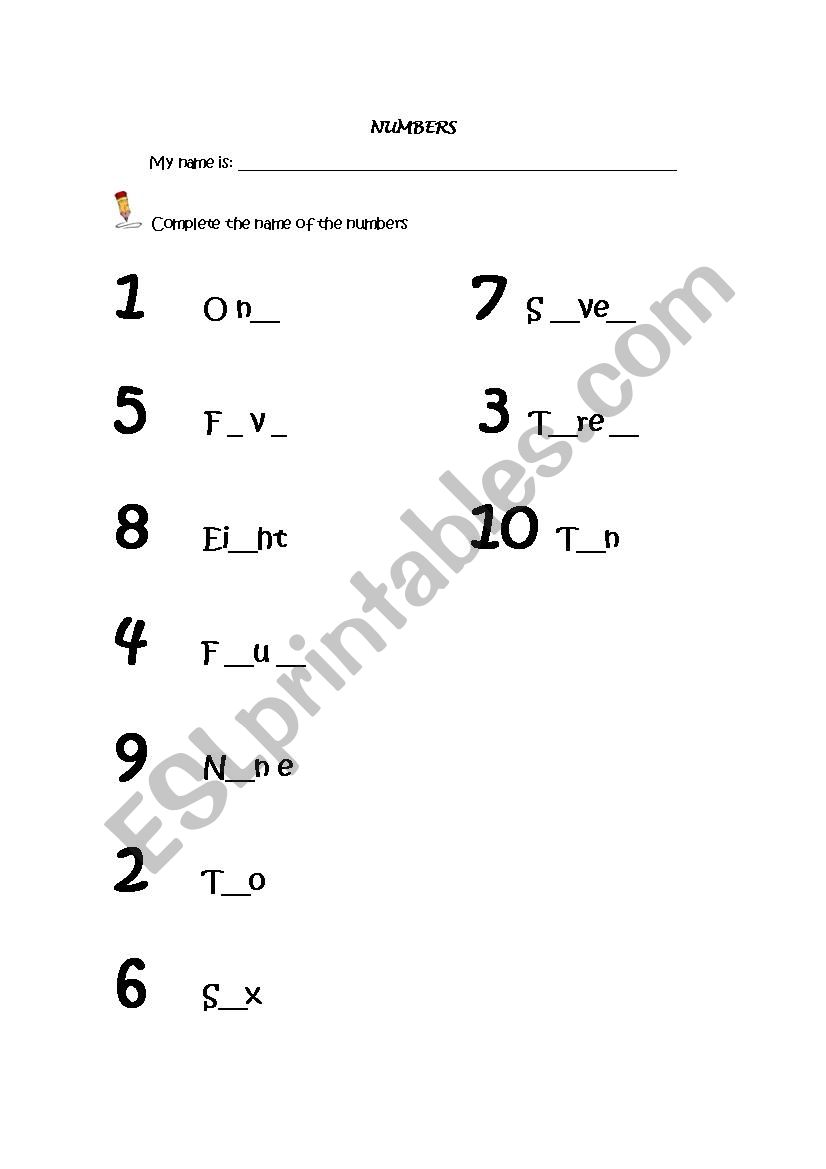  NUMBERS worksheet