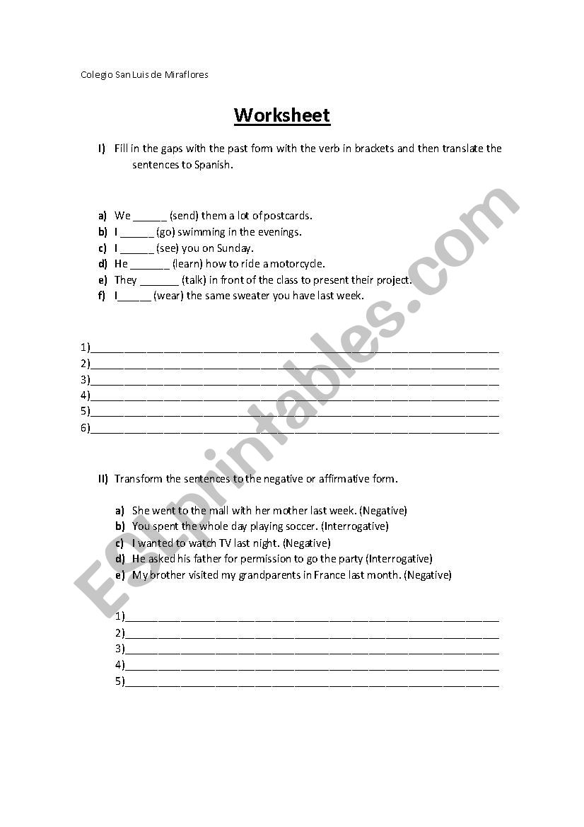 past tense worksheet worksheet