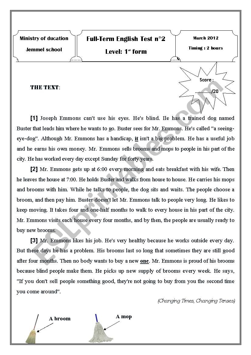 english test worksheet