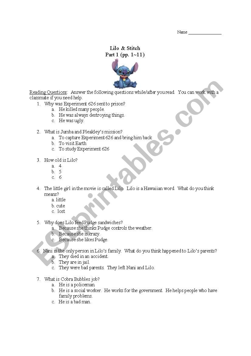 Lilo & Stitch (Part 1) worksheet