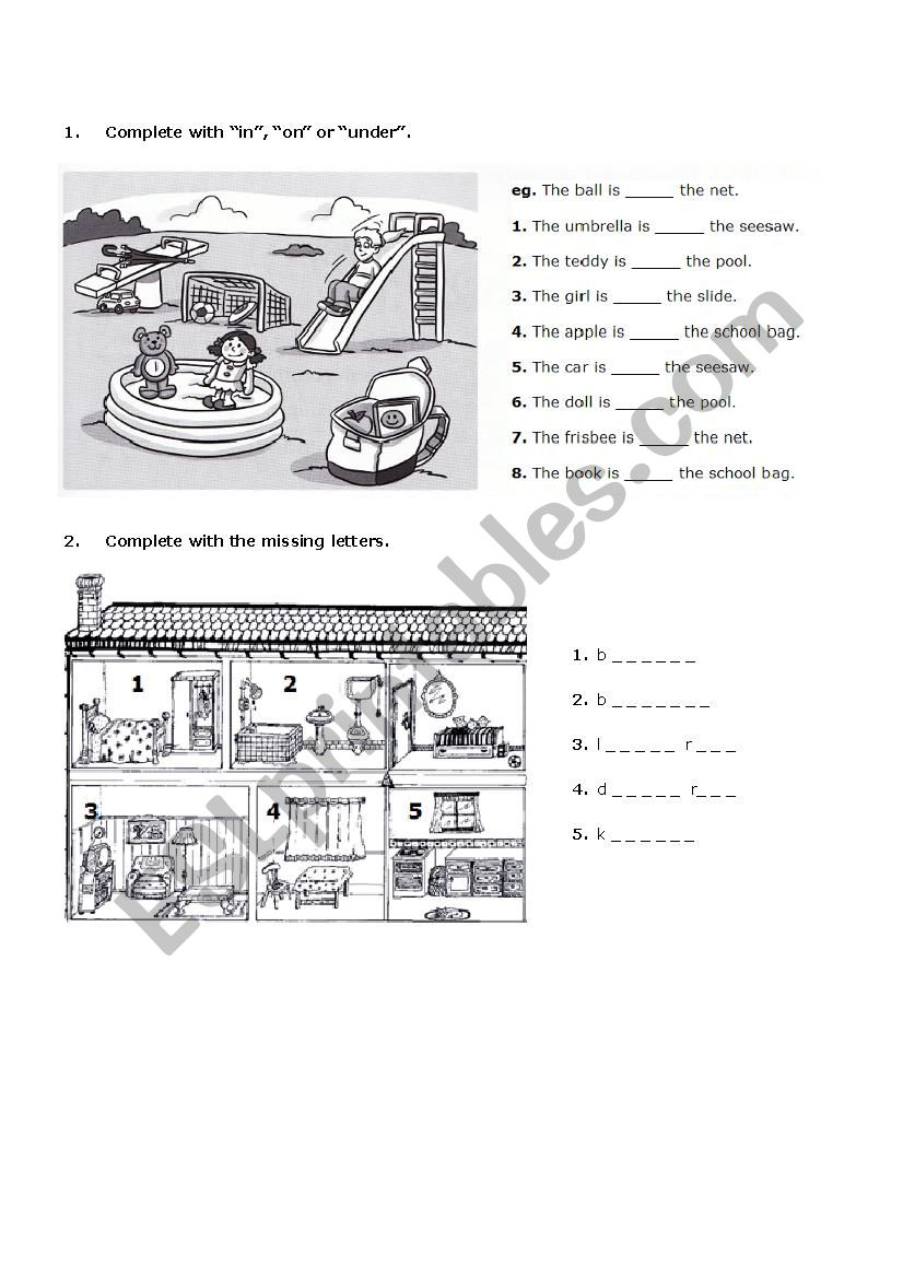 prepositions and parts of the house