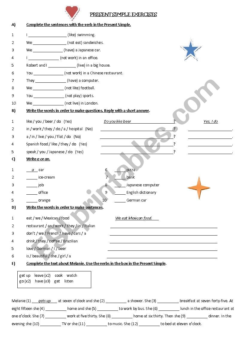 present simple exercises worksheet