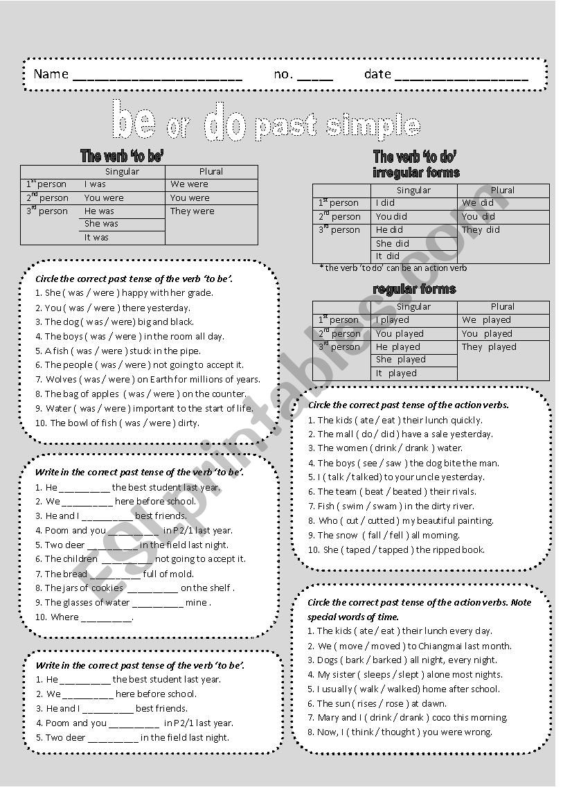 DO or BE past simple worksheet