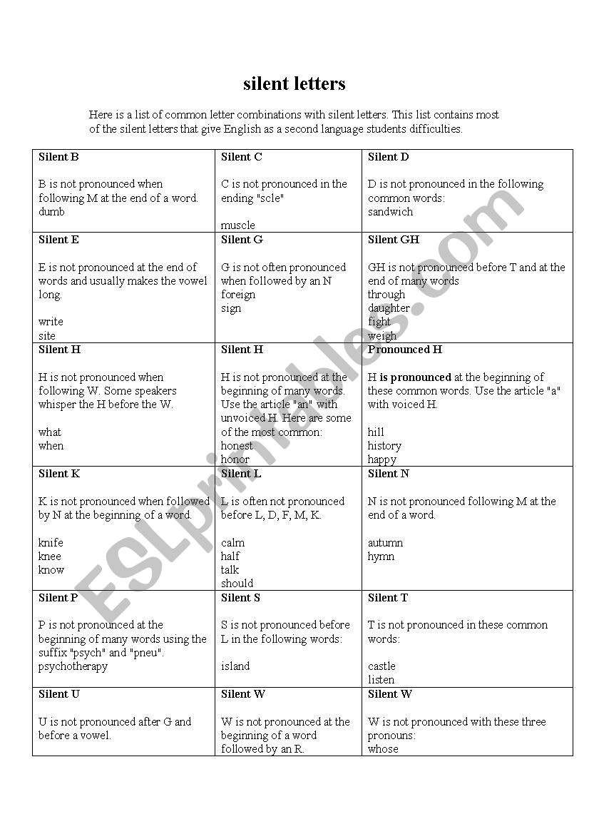 silent letters worksheet