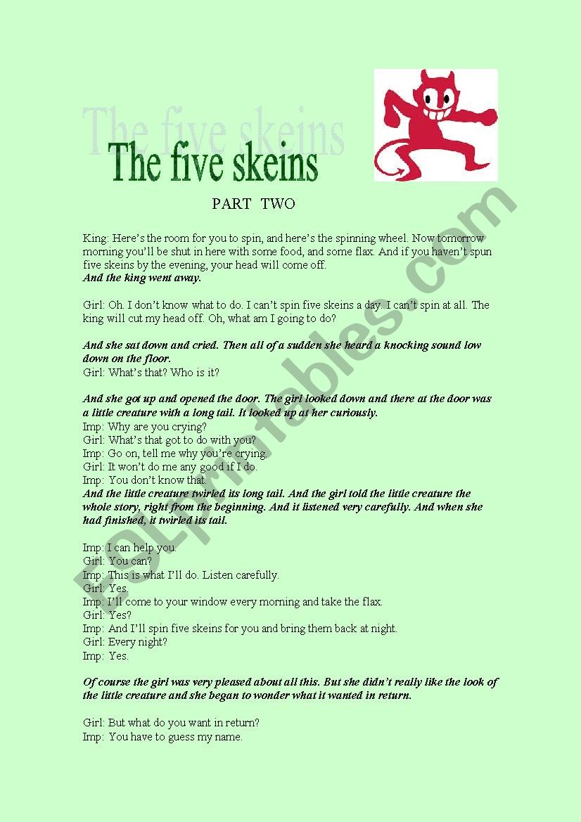 The five skeins - second part worksheet