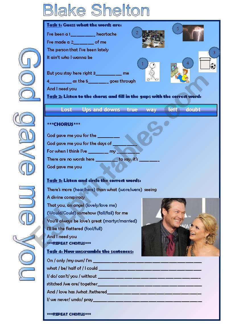 God gave me you BLAKE Shelton worksheet