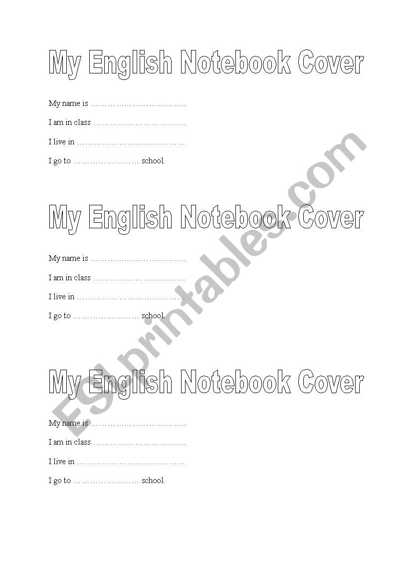 Notebook cover first lesson worksheet