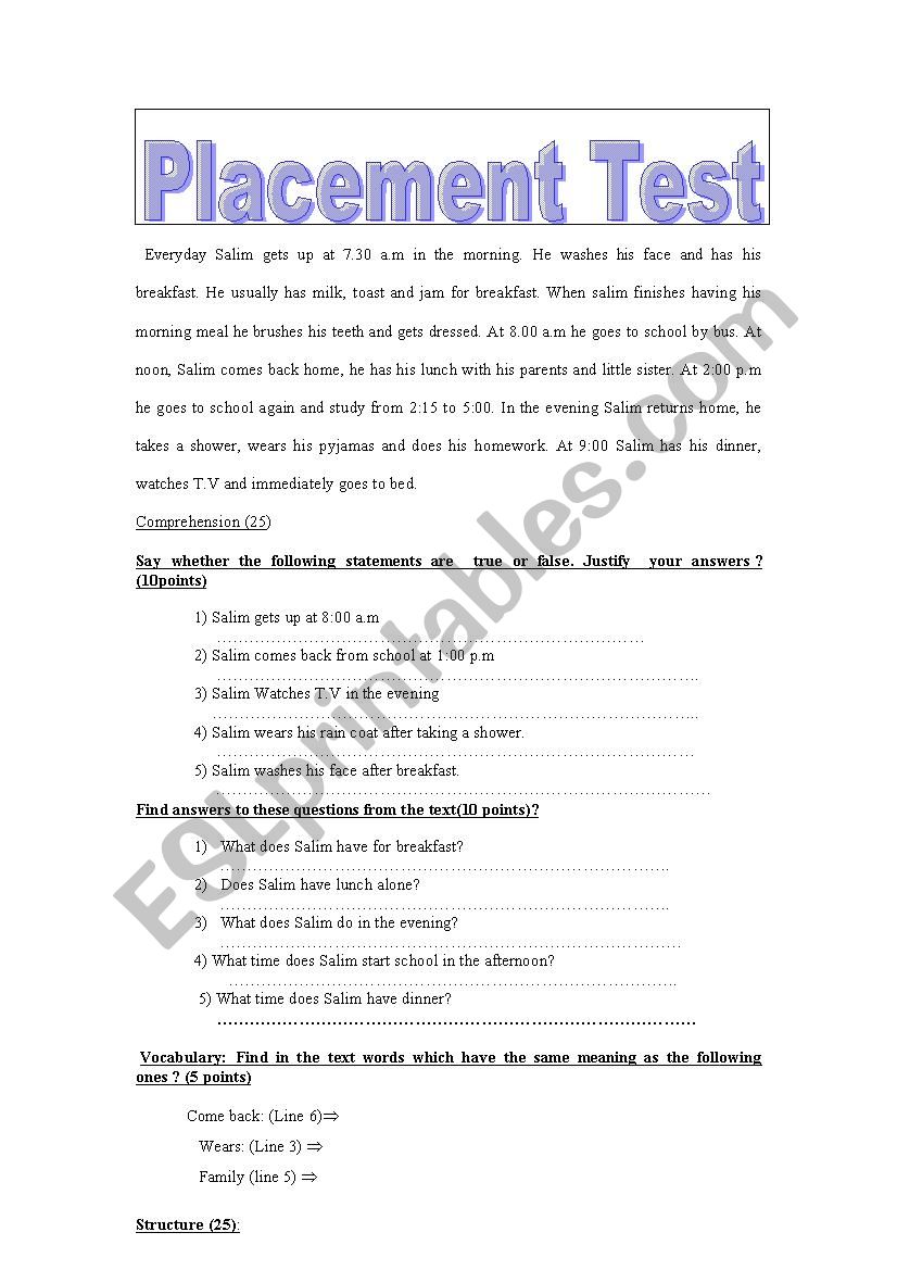                                placement test