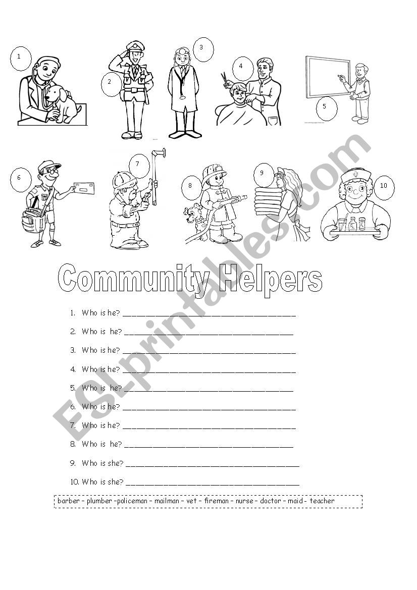 community helpers esl worksheet by claumar2012