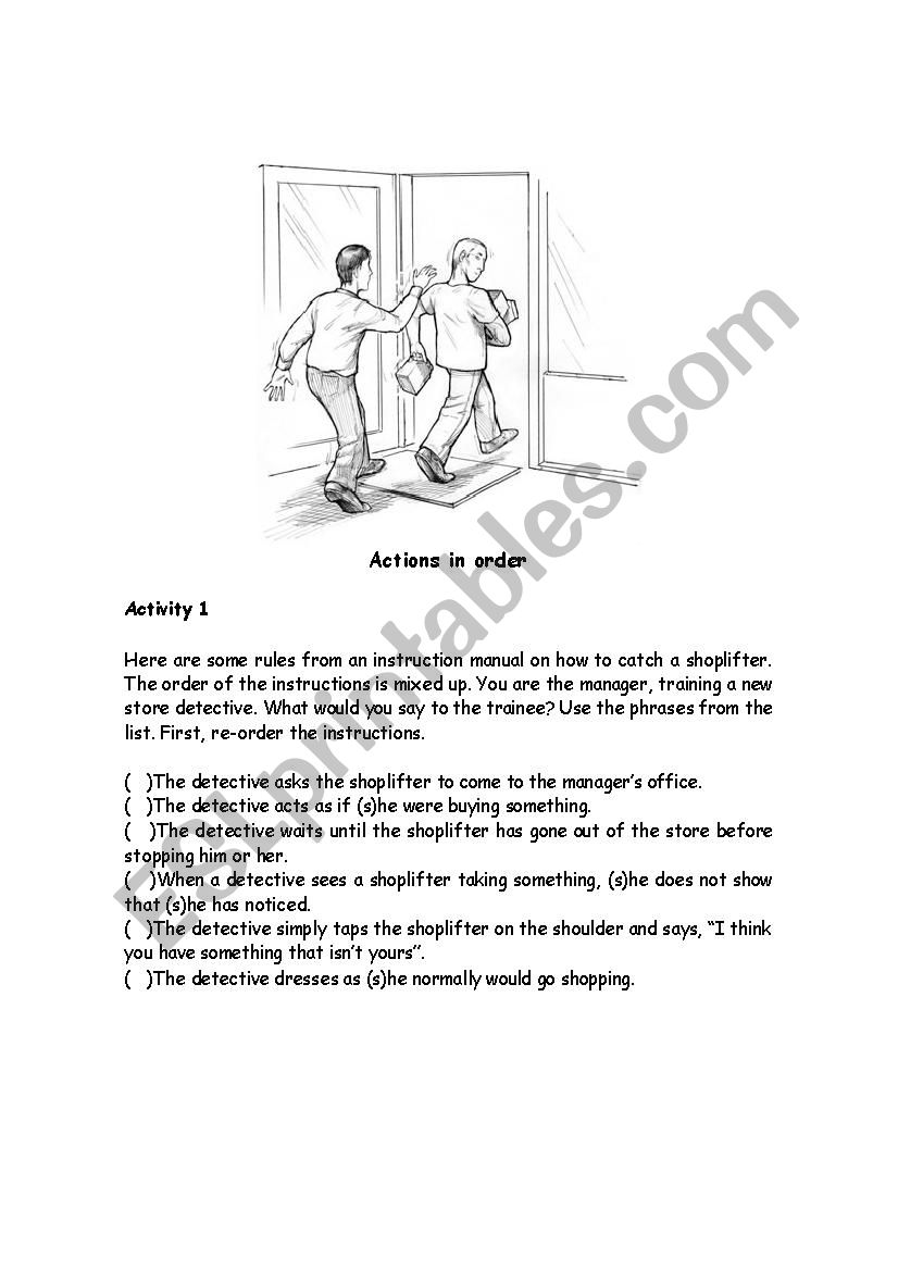 Actions in order worksheet