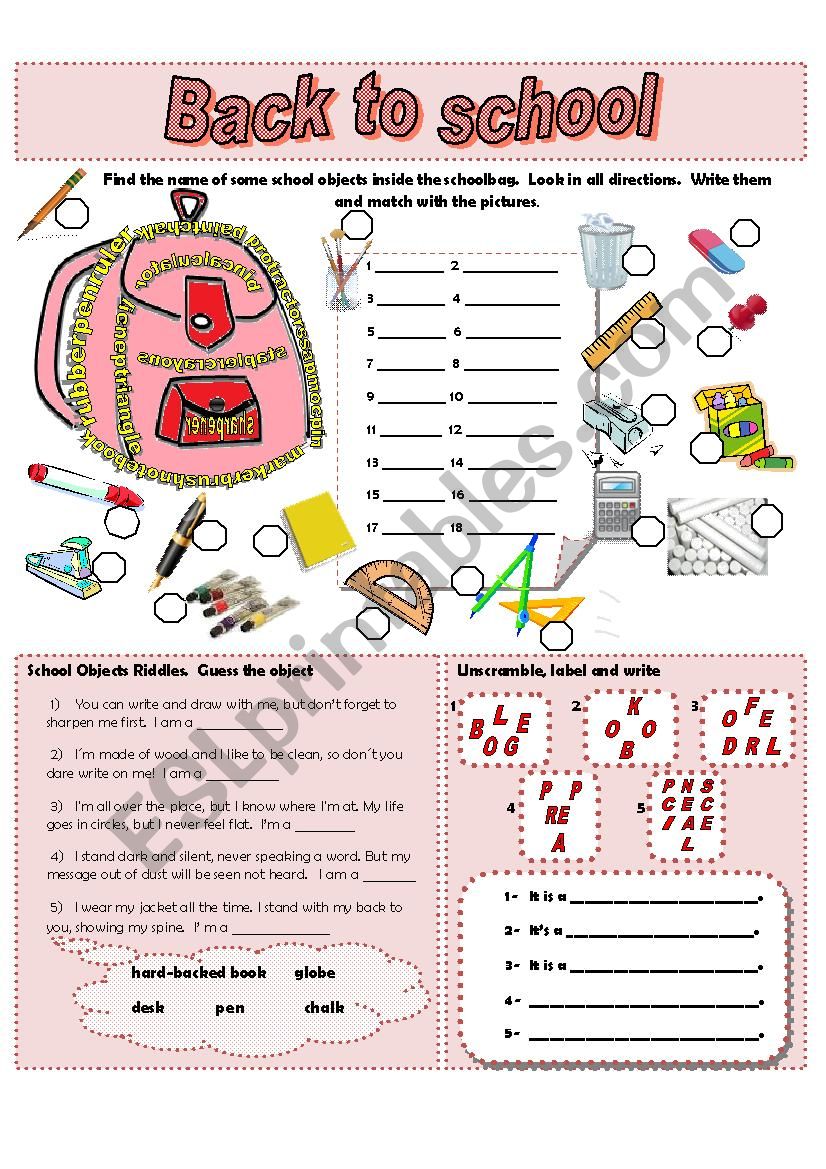 Back to school worksheet