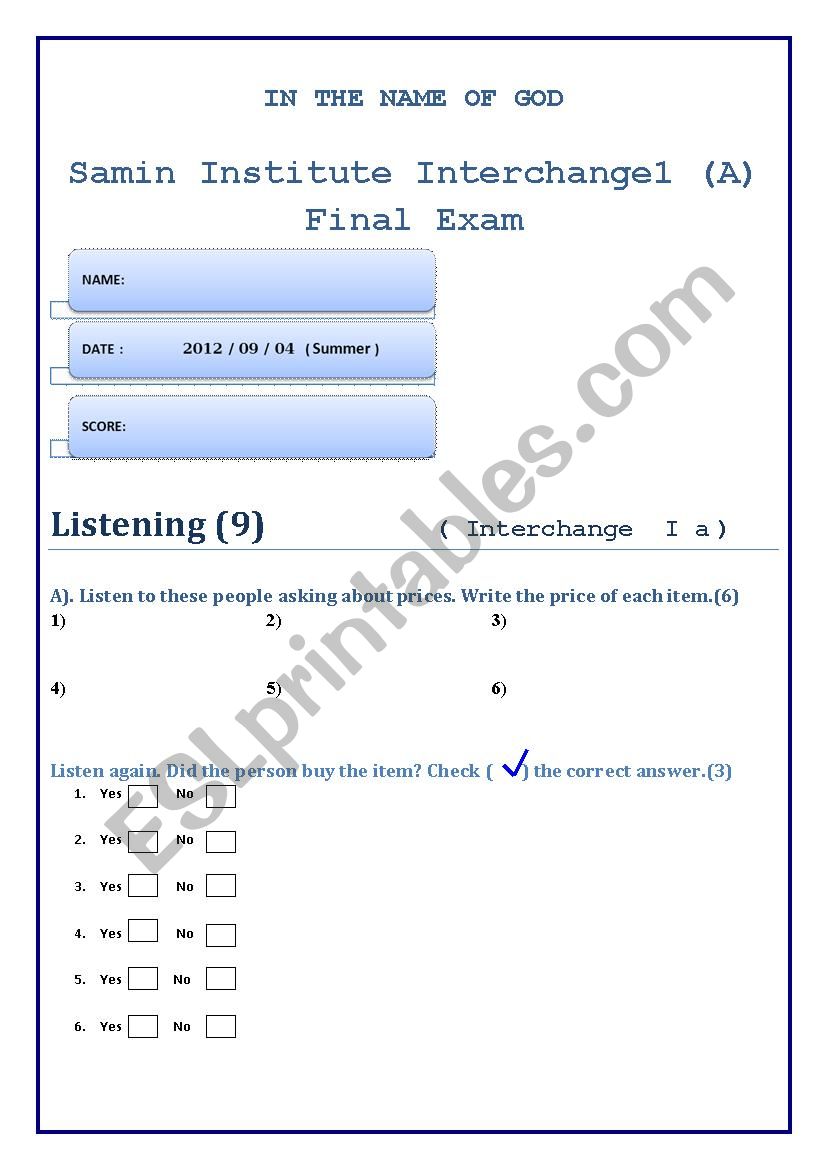 interchange 1 final exam test by myself