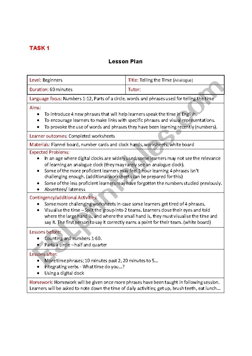 TIME worksheet