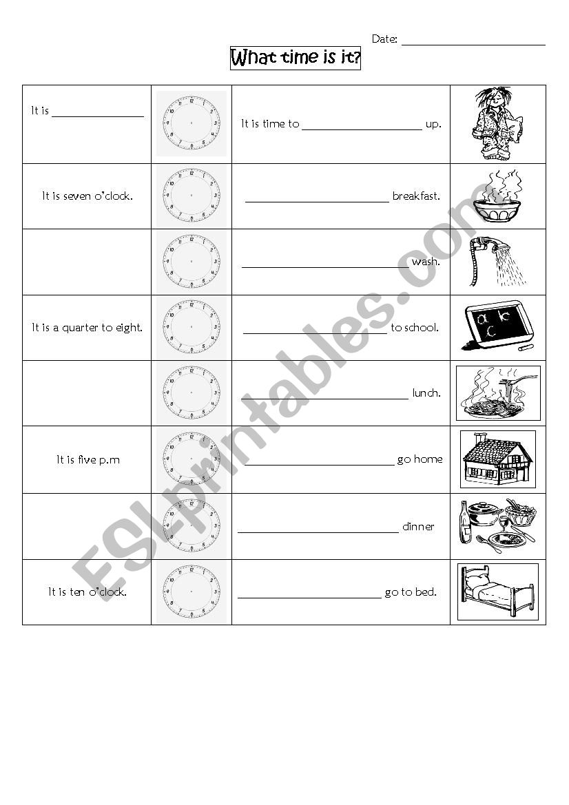 Time and daily actions worksheet