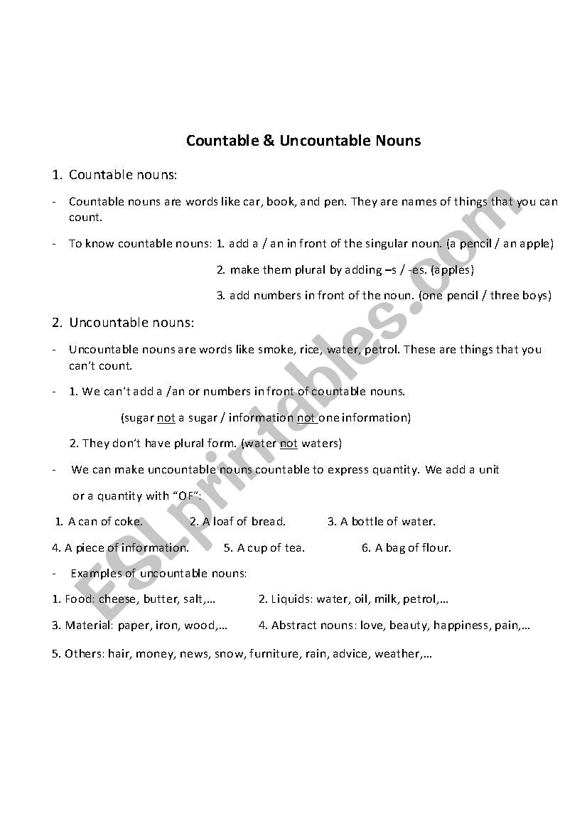 countable and plural worksheet