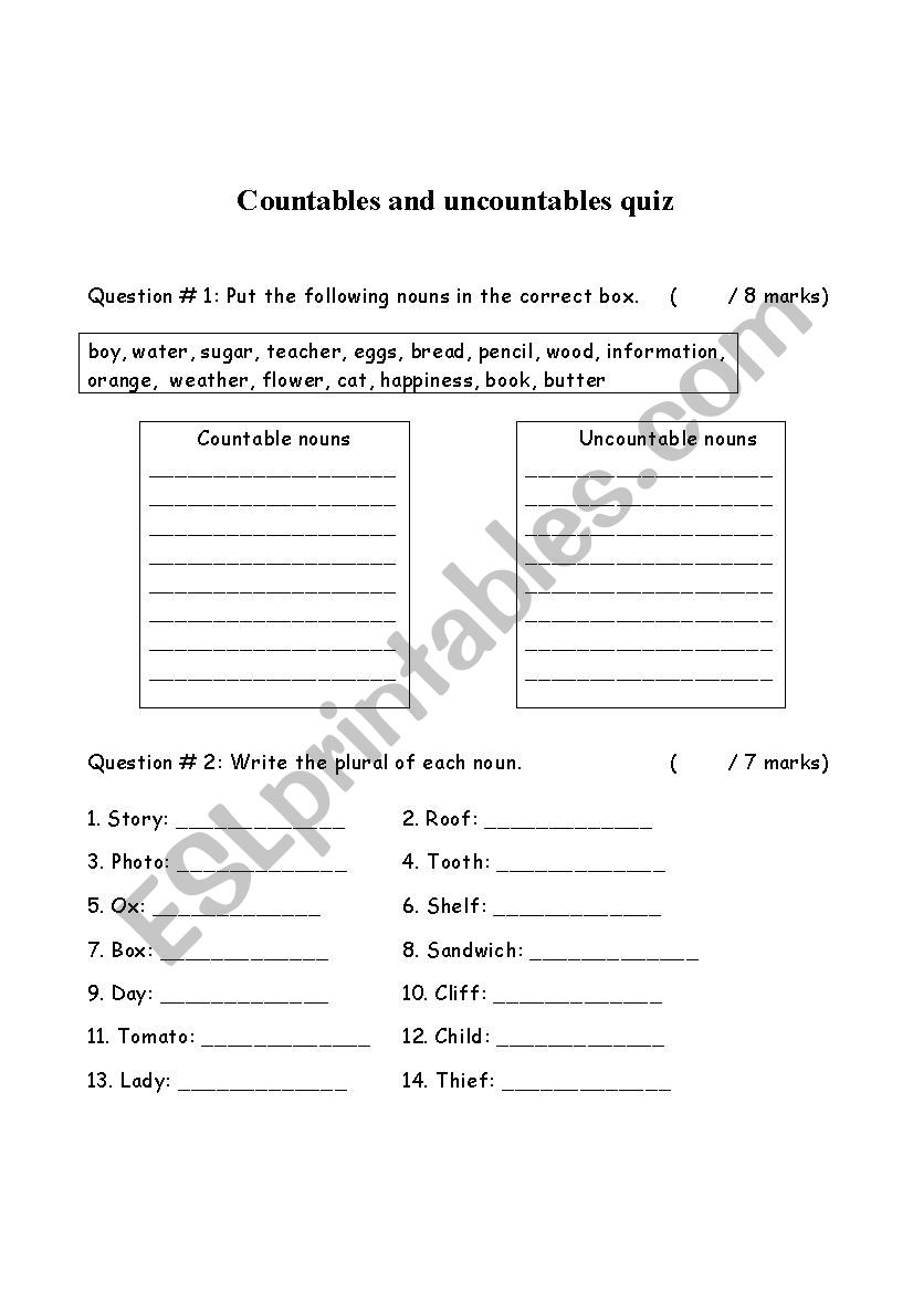 countable and uncountable nouns