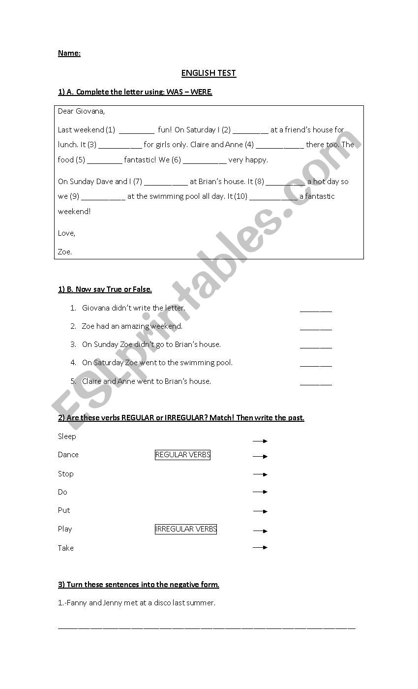 Past Simple-Test 2 worksheet