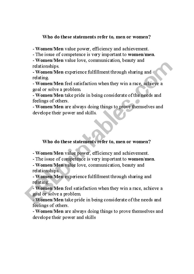 Gender worksheet