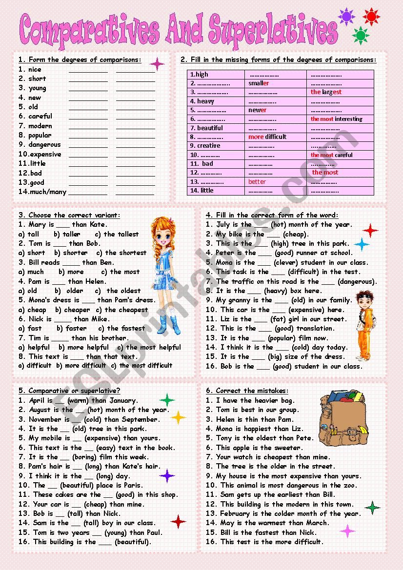 Comparatives and Superlatives worksheet