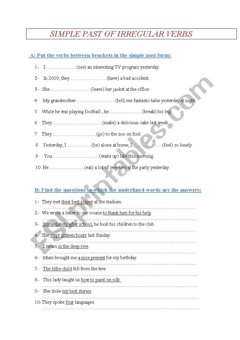 simple past of irregular verbs