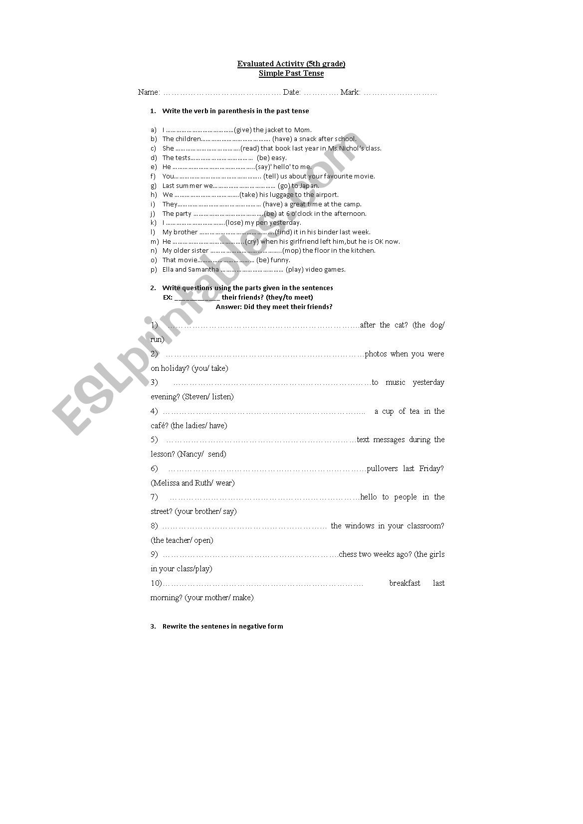 Simple Past Teivitynse Act worksheet