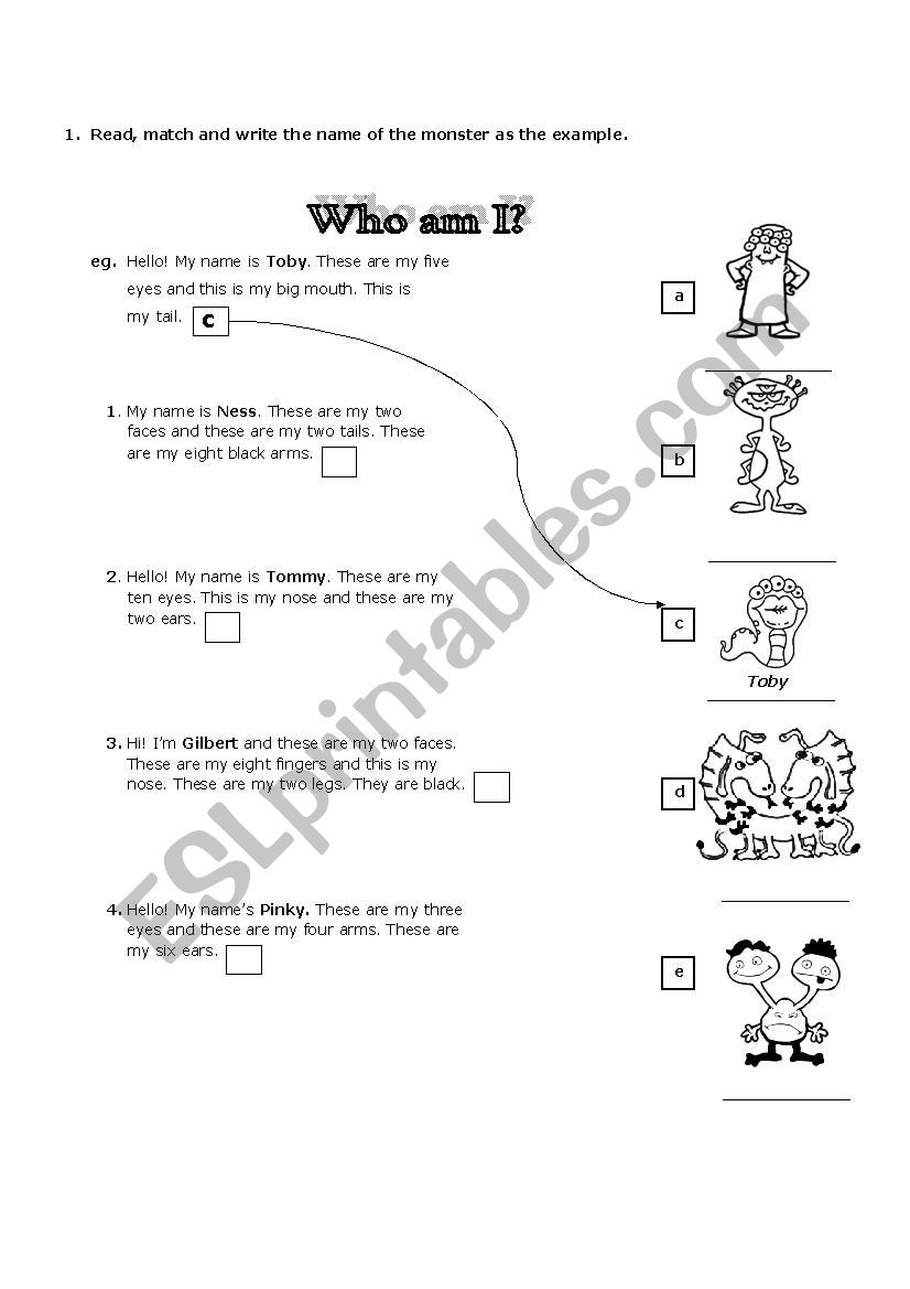 Monsters! Body parts worksheet