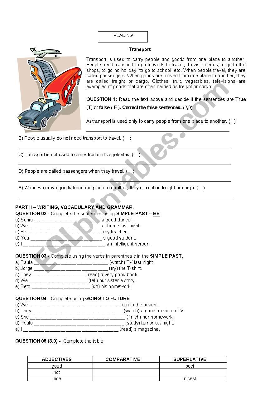 7th grade Test worksheet