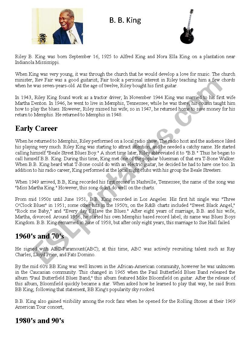 BB Kingo biography worksheet