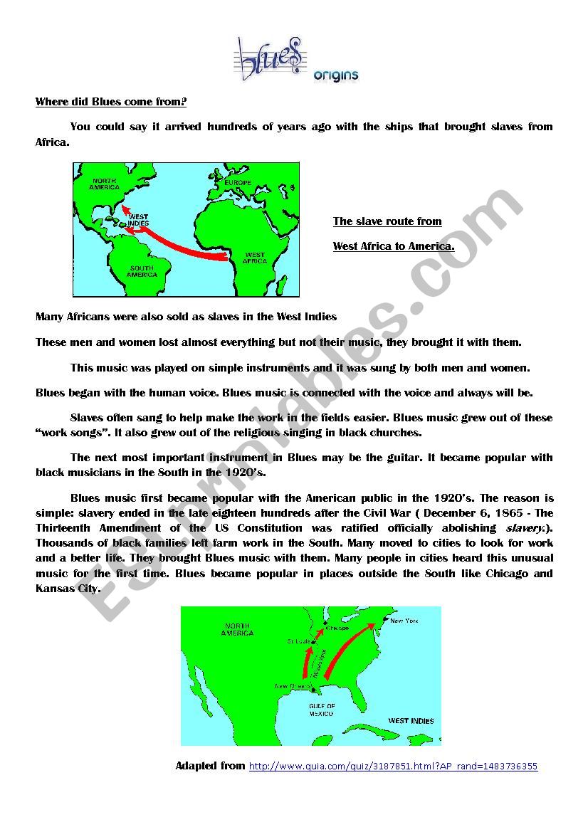 Blues origins worksheet