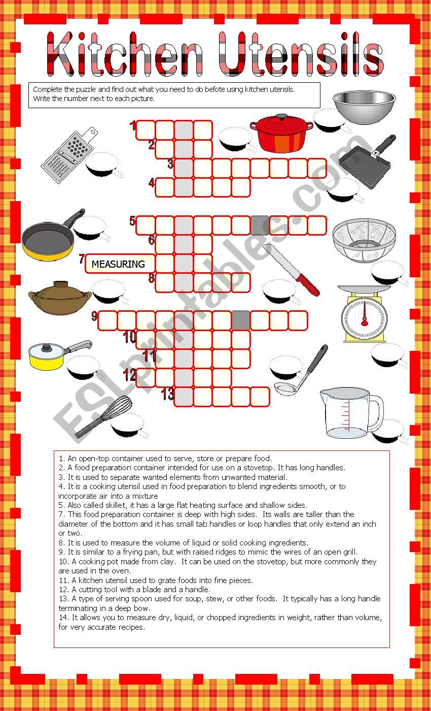 Kitchen Utensils - Crosswords worksheet