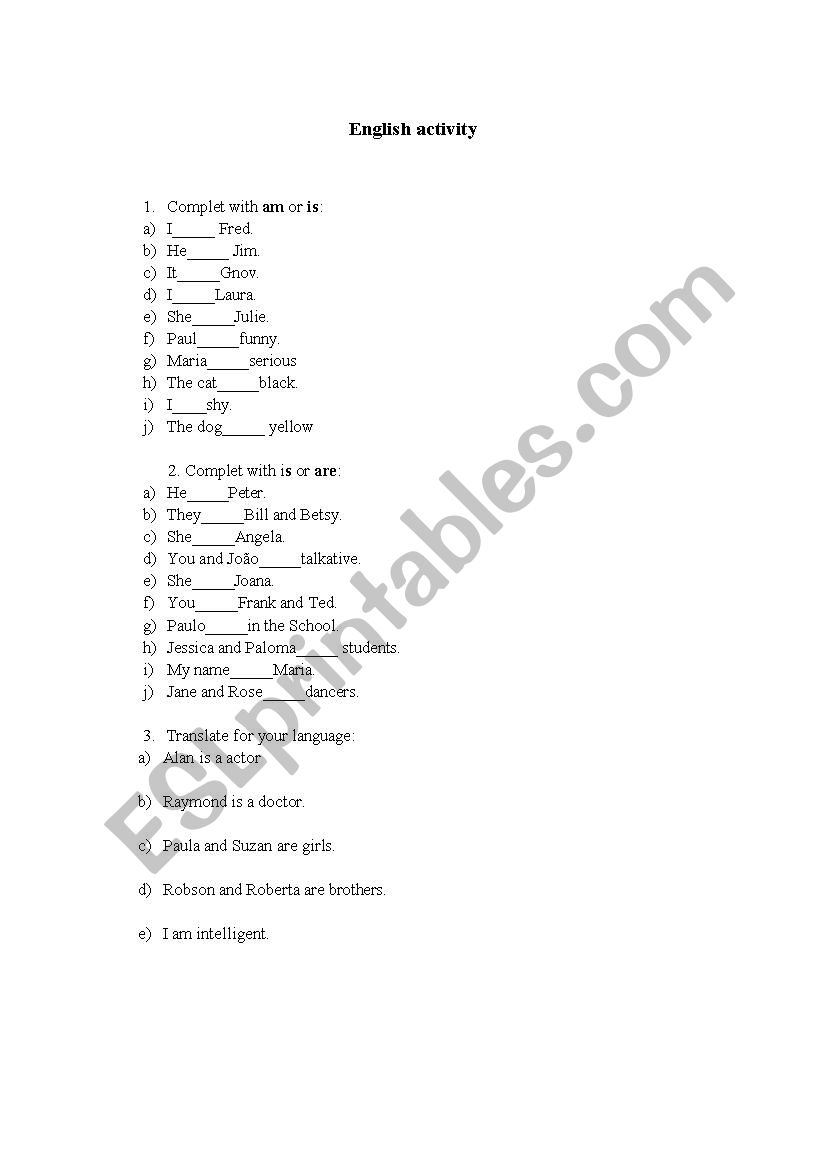 Verb To be - Exercices worksheet