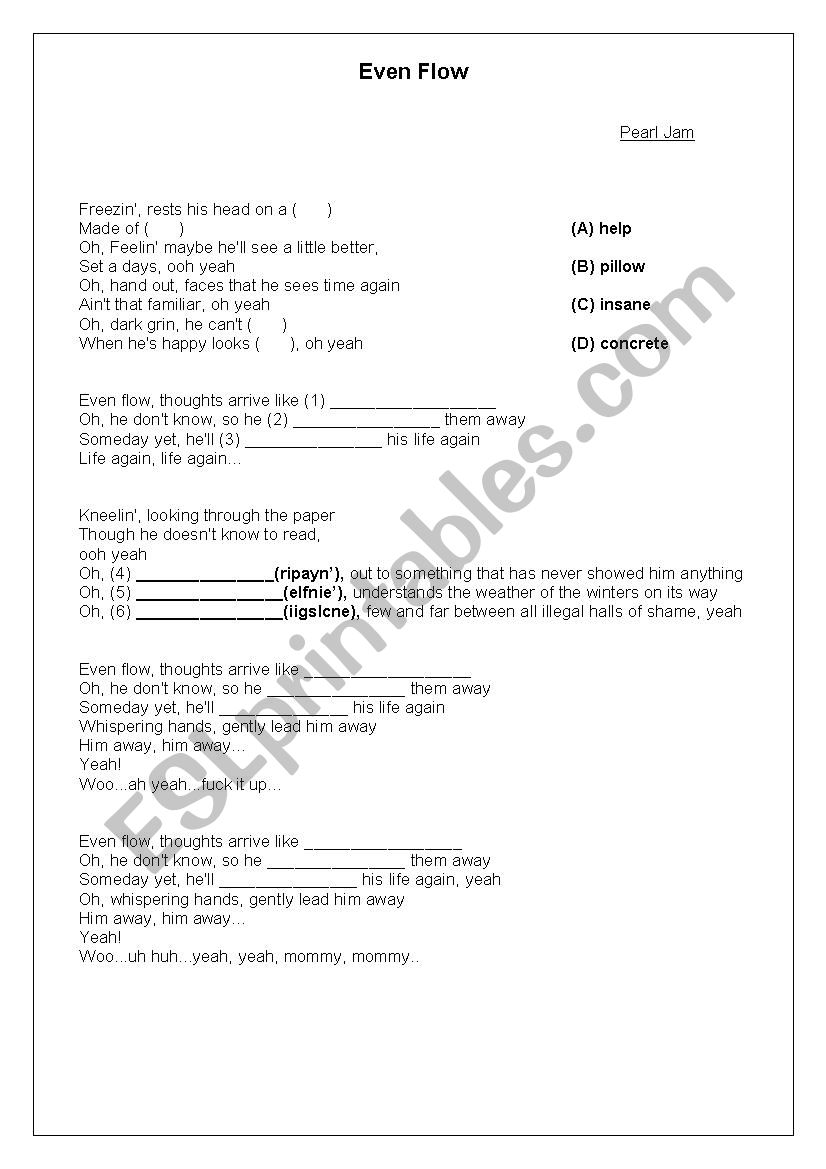 Even Flow - Pearl Jam worksheet