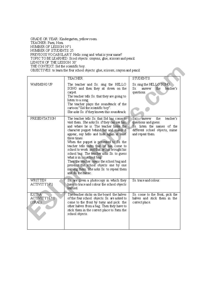 lesson plan for kindergarten worksheet